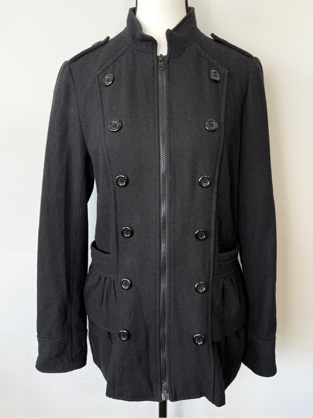 Sashimi Size Large Black Wool Blend Military Style Peacoat Jacket